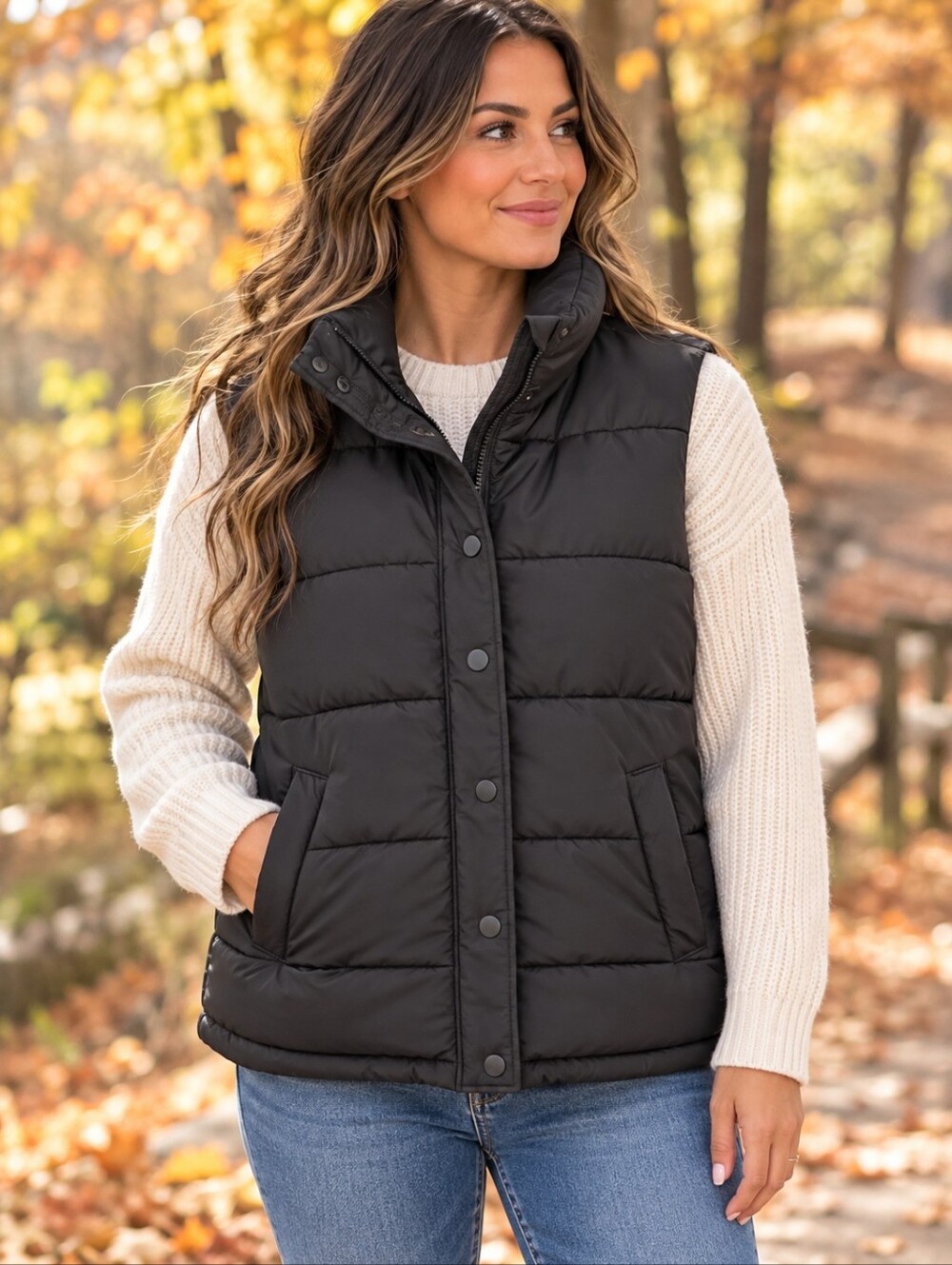 mySTYLE Women's Black Quilted Puffer Vest Size M